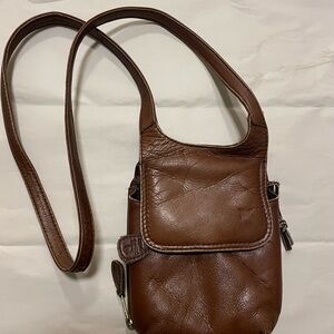 FRYE BROWN LEATHER CROSSBODY WALLET PURSE